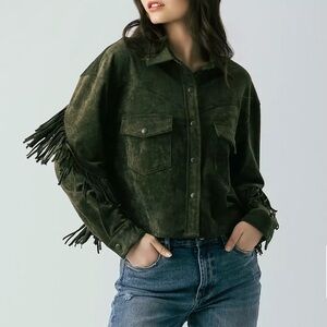 BLANKNYC Kale Chips Fringe Faux Suede Jacket